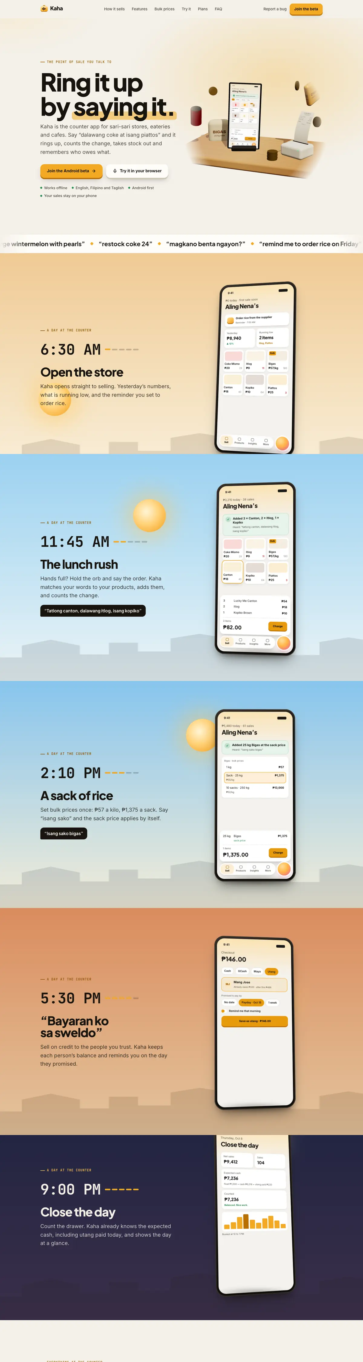 Kaha website, full page