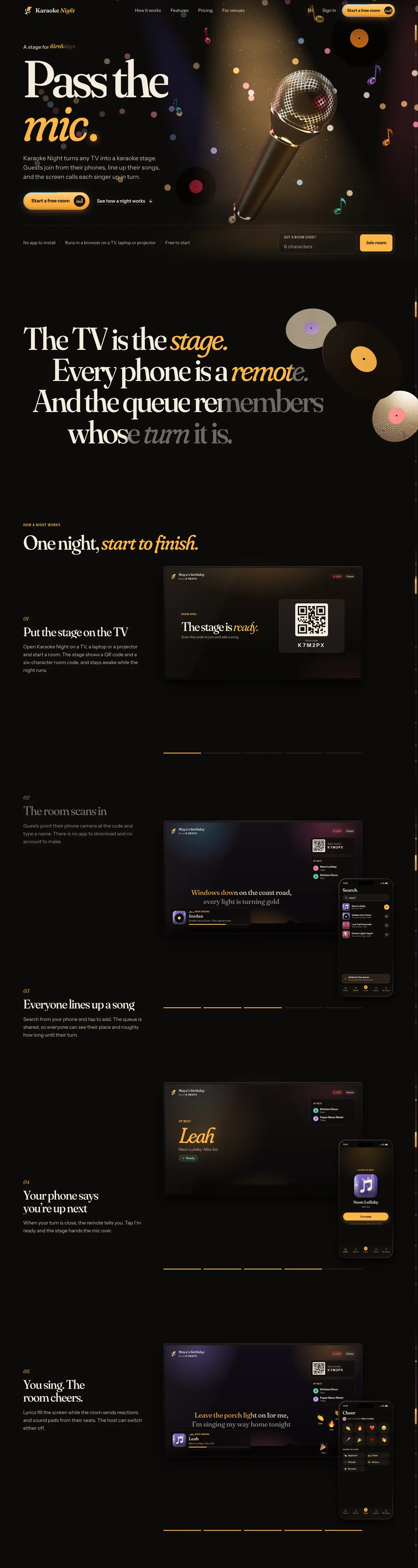 Karaoke Night website, full page