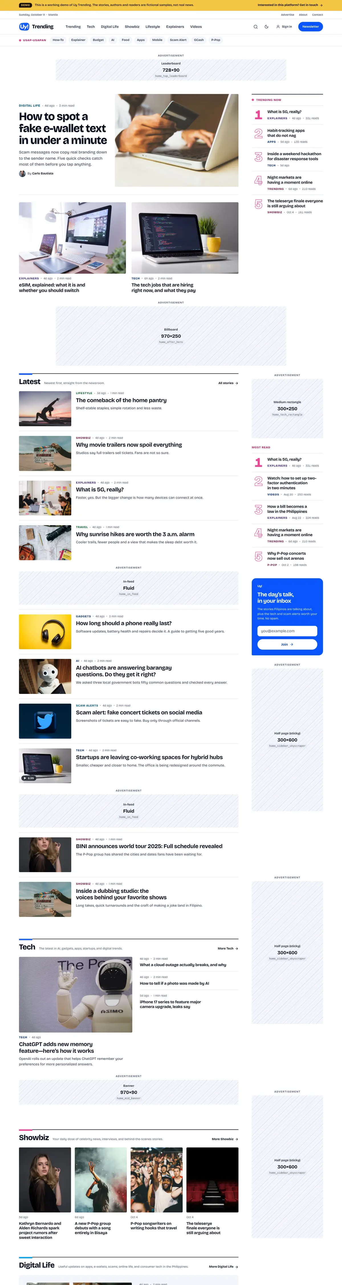 Uy Trending website, full page